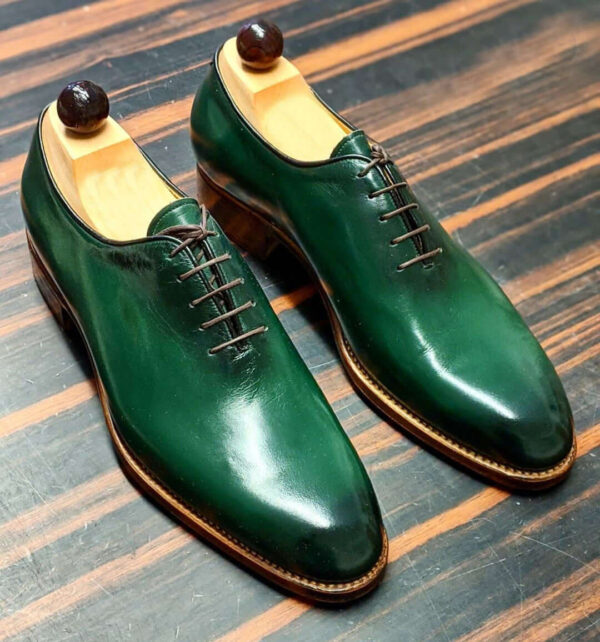 Bespoke Green Leather Lace Up Shoes for Men's - leathersguru