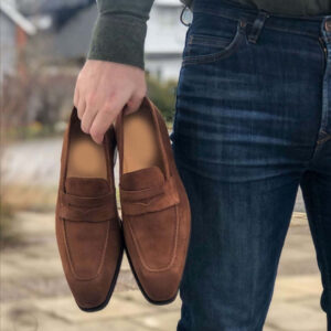 Bespoke Brown Suede Penny Loafer Shoes for Men - leathersguru