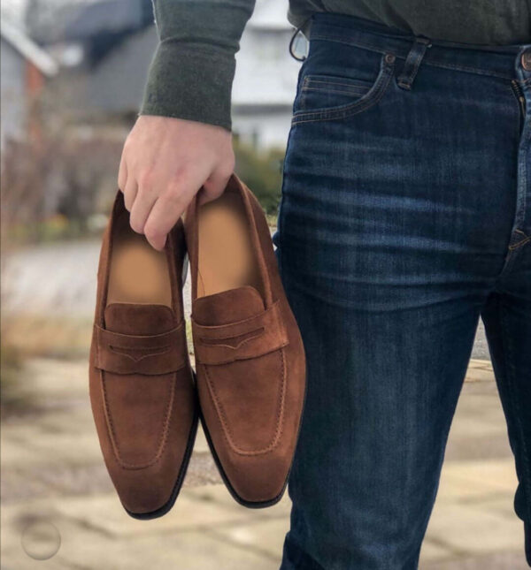 Bespoke Brown Suede Penny Loafer Shoes for Men - leathersguru