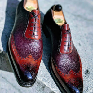 Bespoke Two Tone Leather Wing Tip Brogue Shoes for Men - leathersguru