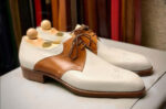 Bespoke White & Tan Lace Up Shoes for Men's - leathersguru