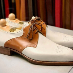 Bespoke White & Tan Lace Up Shoes for Men's - leathersguru