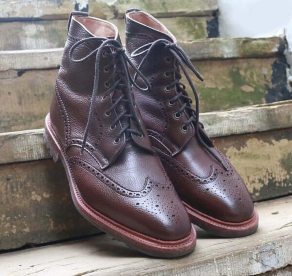 Ankle High Burgundy Wing Tip Brogue Leather Boot - leathersguru