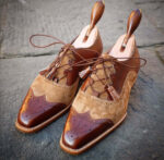 Bespoke Brown Leather Suede Wing Tip Brogue Shoes - leathersguru