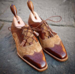 Bespoke Brown Leather Suede Wing Tip Brogue Shoes - leathersguru