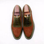 Men's Leather Suede Tan Green Round Toe Shoes - leathersguru