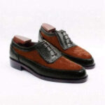 Handmade Men's Black Brown Leather Suede Round Toe Shoes - leathersguru