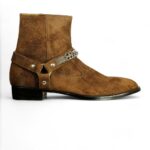 Side Zip Brown Madid Strap Suede Ankle Boots For Men’s