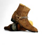 Side Zip Brown Madid Strap Suede Ankle Boots For Men’s