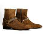 Side Zip Brown Madid Strap Suede Ankle Boots For Men’s