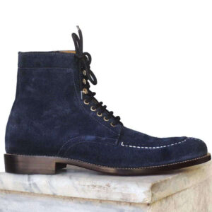 Handmade Navy Blue Suede Split Toe Boot - leathersguru