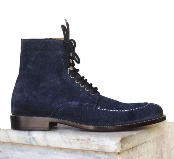 Handmade Navy Blue Suede Split Toe Boot - leathersguru