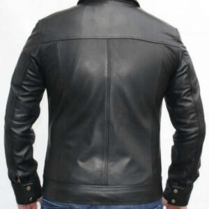 Slimfit Black Leather Jacket Zipper Chest Pocket, Men's Leather jacket