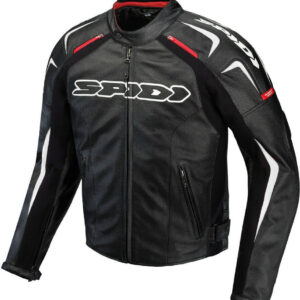 Spidi Track Leather Motorcycle Racing Jacket - Black White Red