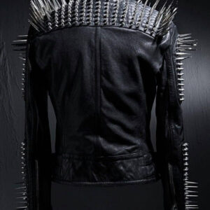 Studded Leather Jacket Women Handmade Full Black Punk Silver Long Spiked