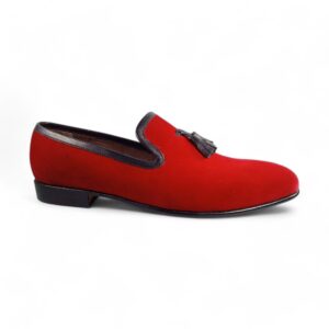 Stylish Red Loafer Tussle Suede Shoes For Men's,Handmade Shoes