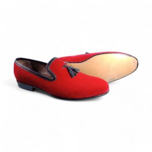 Stylish Red Loafer Tussle Suede Shoes For Men's,Handmade Shoes