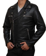 The Walking Dead Negan Jeffrey Dean Morgan Black Real Leather Jacket - leathersguru