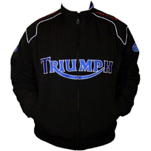 Triumph Black Motorcycle Genuine Real Leather Jacket For Men Front Zipper