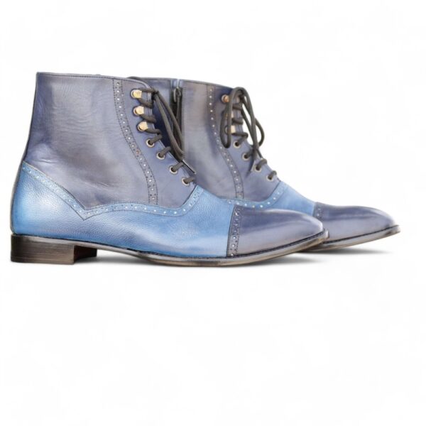 Two Tone Blue Leather Lace Up Ankle Boot,For Men