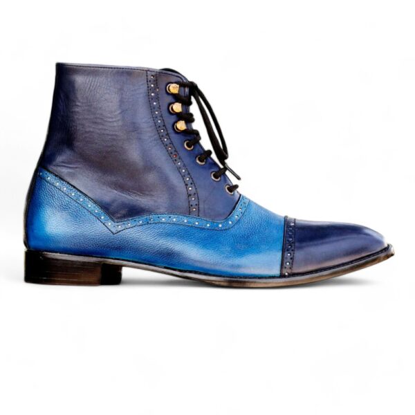 Two Tone Blue Leather Lace Up Ankle Boot,For Men