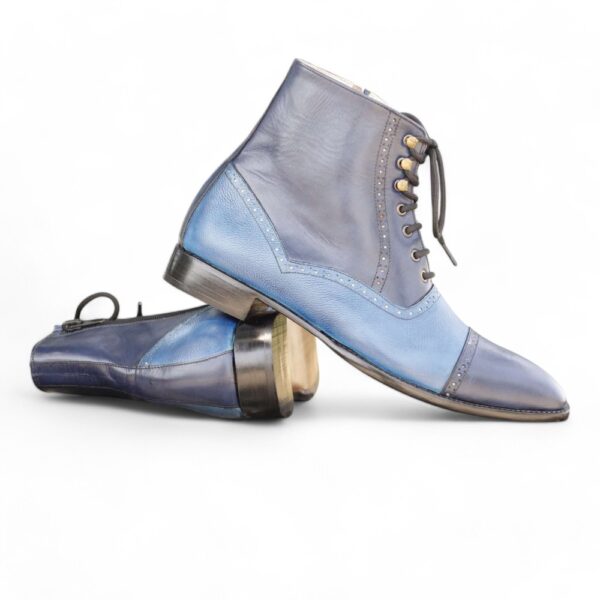 Two Tone Blue Leather Lace Up Ankle Boot,For Men