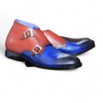 Two Tone Double Buckle Half Ankle Pure Leather Brogue Boots For Men's