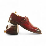 Two Tone Burgundy Split Toe Monk Strap Shoes,Men's Fashion Shoes