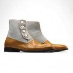 Bespoke Beige Brown Pebbled Leather Suede Ankle Button Top Boots - leathersguru