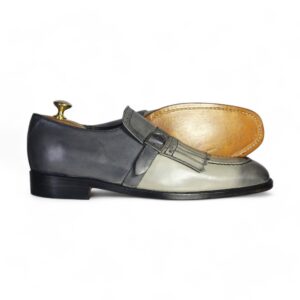 Two Tone Gray Loafer Fringe Monk Strap Leather Men Shoes