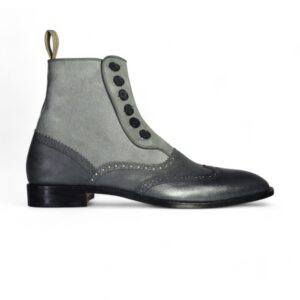 Two Tone Grey Button Top Ankle High Boot,Men’s Stylish Leather Suede Boot