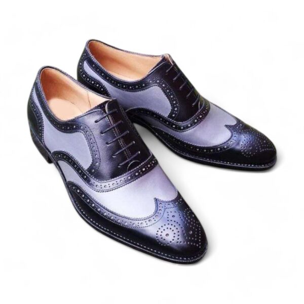 Two Tone Wing Tip Brogue Purple Black Shoe - leathersguru