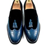 Two Tone Brogue Toe Handmade Genuine Leather Tassel Loafer Slip Ons Men Shoes