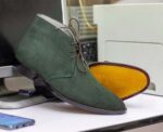 Olive Green Handmade Chukka Suede Lace Style Formal Boots For Men's