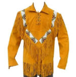 Western Men Cowboy Suede Jacket, Tan Suede Leather Jacket With Fringes - leathersguru