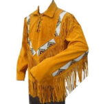 Western Men Cowboy Suede Jacket, Tan Suede Leather Jacket With Fringes - leathersguru