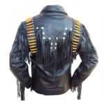 /Western Native America Black Fringe Jacket Leath Bones Work