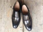 Men's Leather Monk Strap Black Derby Shoes - leathersguru