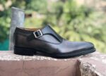 Men's Leather Monk Strap Black Derby Shoes - leathersguru