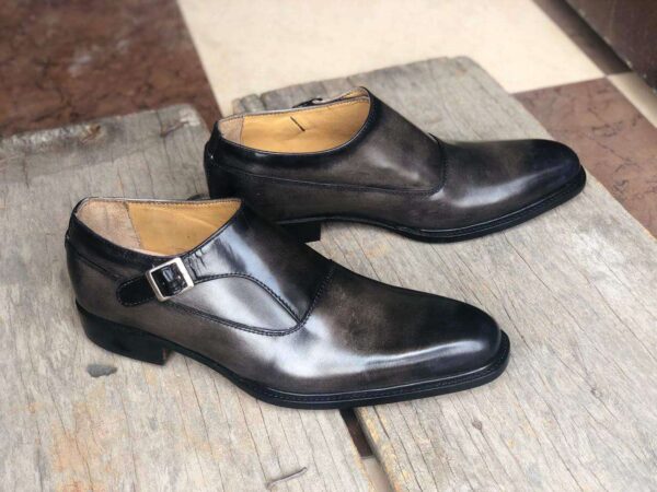 Men's Leather Monk Strap Black Derby Shoes - leathersguru