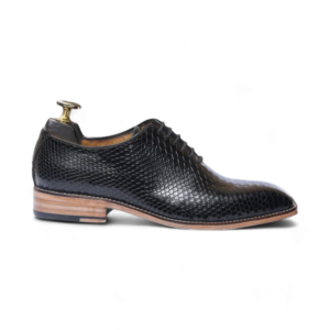 Handmade Black Python Texture Leather Shoes, Men's Oxford Shoes