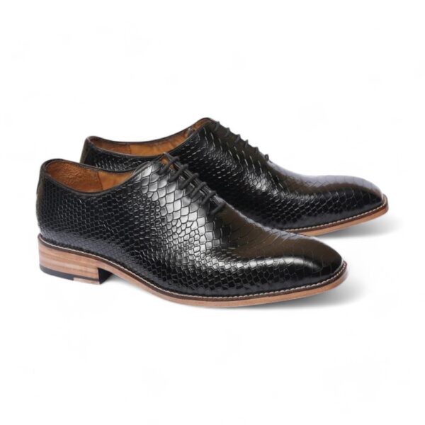 Handmade Black Python Texture Leather Shoes, Men's Oxford Shoes