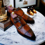 Handmade Two Tone Brown Double Monk Shoe