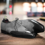 Handmade New Classic Black Grey Leather  Suede Shoes