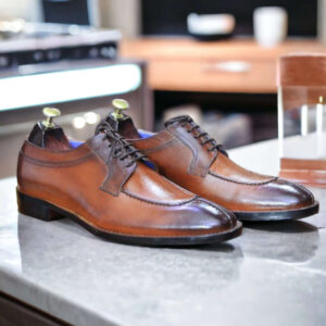 Men's Brown Splite Lace Up Shoes, Hand Painted Shoes, Oxford Leather Shoes