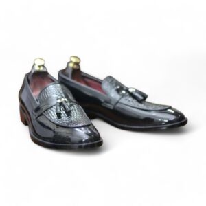 New Men's Stylish Penny Loafer Tussle Shoes, Pure Hand Painted Patent & Crocodile Texture Shoes