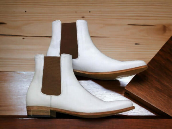 Handmade Pure White Genuine Leather Boot, Men's Chelsea Boot, Luxury Boot
