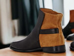 New Men's Ankle High Two Tone Leather Suede Boot, Designer Buckle Boot