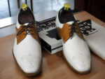 Handmade Men's Brown White Brogue Toe Lace Up Office Shoes