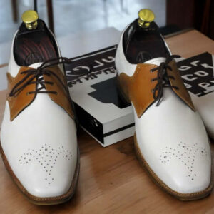 Handmade Men's Brown White Brogue Toe Lace Up Office Shoes